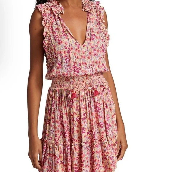 Poupette St Barth Triny Floral RuffleTrim Tassel Mini Flounce Dress - Picture 2 of 6